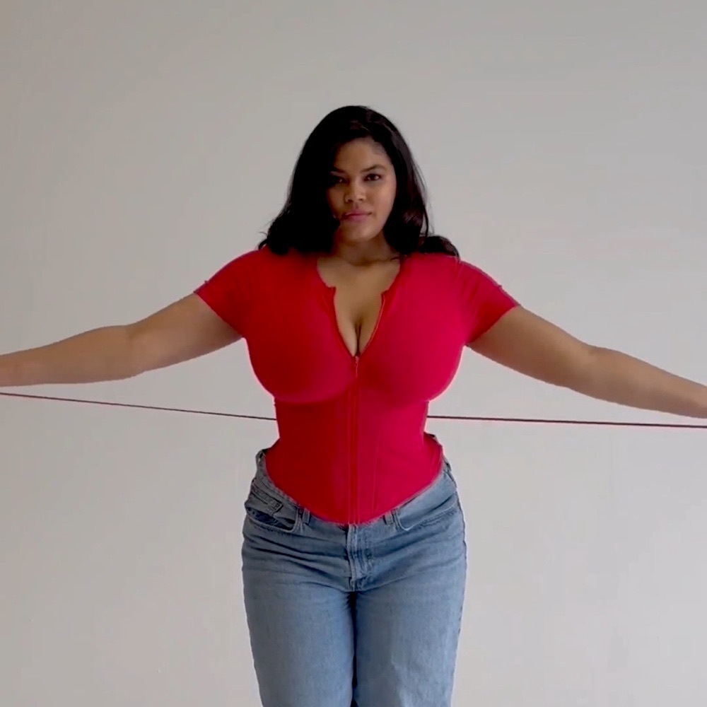 TA3 Red Short Sleeve Corset Fitted Top